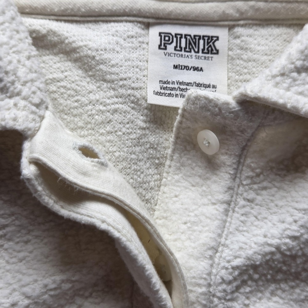 PINK Victoria's Secret Sweatshirt Womens Medium White Collared Stripe Fleece - Picture 4 of 10